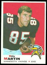 1969 Topps Regular (Football) Card# 148 Billy Martin of the Minnesota Vikings Good Condition