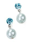 Aqua Crystal Stud Earring With Pearl Drop Dangle Fashion Jewelry