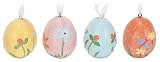 Glitter Easter Egg Ornaments with Flower Design - Set of 4