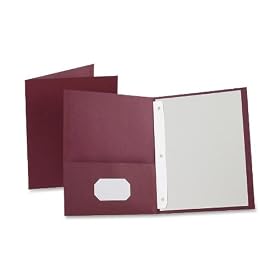 Paper Twin-Pocket Portfolio, Tang Clip, Letter, 1/2 Capacity, Burgundy, 25/Box