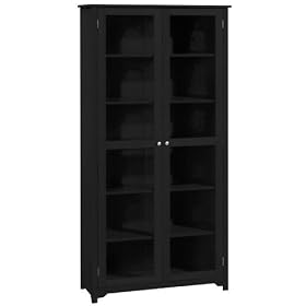 Oxford 36w 6 - shelf Bookcase With Glass Doors, SIX SHELF 36, BLACK
