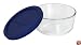 Pyrex Storage 4-Cup Round Dish with Dark Blue Plastic Cover, Clear