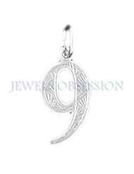 14K White Gold Number Nine, #9 Pendant