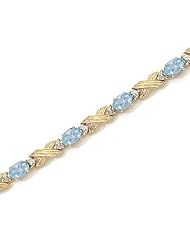 10K Yellow Gold Oval Aquamarine and Diamond Bracelet