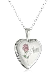 Momento Lockets Sterling Silver Heart Shaped "Mom" Locket with Rose Necklace