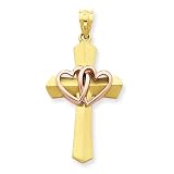 14k Two-Tone Double Heart Cross Charm