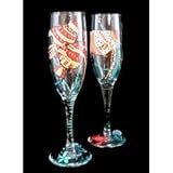 Angel Wings Design   Hand Painted   Set of 2   Champagne Flutes   6 oz. 8.75 tall