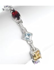 Sterling Silver Multi Shaped Genuine Gemstone Bracelet 7"