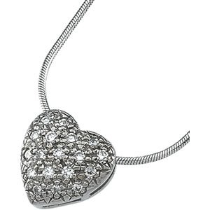 14K White Gold Diamond Heart Pendant Slide On Chain