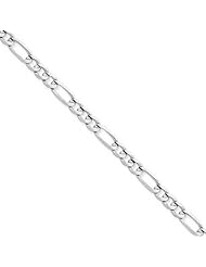 6.00 mm Solid 14K White Gold High Polish Classic 3 + 1 Figaro Link Chain Necklace - 18 inches