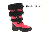 WOMENS SNOW WINTER FUR SKI MOON BOOTS LADIES UNISEX ANKLE WARM NON SLIP SHOES BLACK NAVY GREY FUSCHIA PINK SIZES UK 6 FUSCHIA
