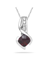 0.10 Cts Diamond & 1.20 Cts Garnet Pendant in 14K White Gold