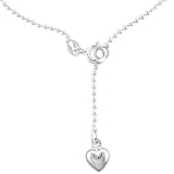 Sterling Silver Italian Palline Chain Anklet with Heart Charm
