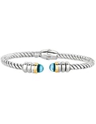 18K Gold & .925 Sterling Silver Blue Topaz Gemstone Cable Cuff Bangle Phillip Gavriel