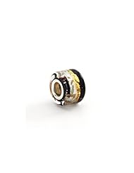 Silver, Black and Gold Italian Murano Glass Charm for 3mm Bracelets