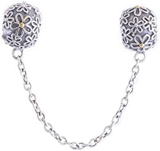 Pretty Flower Bouquet Safety Chain S925 Solid Silver fit Pandora Charms bracelet