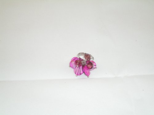 Ring Adjustable with Moveable Multi Crystals and Enamel PINK