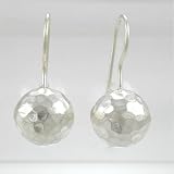Sterling Silver Hammered Finish Dangle Ball Earrings, #9010