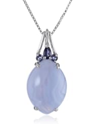 Sterling Silver Blue Lace Agate and Iolite Pendant Necklace, 18"