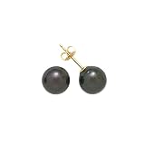 14K Yellow Gold Black Tahitian Pearl Earring Studs