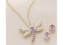 Signature Amethyst Dragonfly Pendant Set Gold