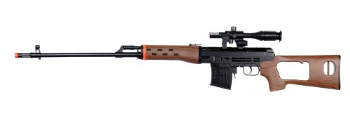 UKARMS Russian Dragunov SVD M677A Spring Airsoft Gun Sniper FPS-300 w/ Red Dot Aiming Scope, Tactical Flashlight (Faux Wood Finish)