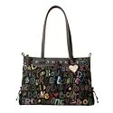 Dooney Bourke Fantasy Large Zip Top Shopper Shoulder Bag Purse Tote Black