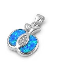 Sterling Silver Blue Opal Fine Apple Pendant