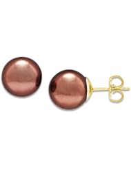 Chocolate Tahitian Pearl Earrings in 14K Yellow Gold (9-10mm)