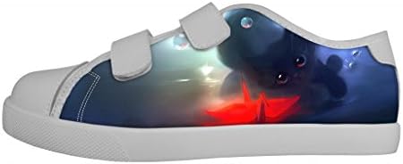 GCKG(TM) Boys Cute Black Cat Playing Red Paper Crane Velcro Canvas Shoes Hook-and-loop Kids Sneaker-2M US