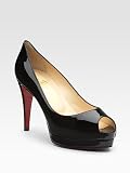Womens Christian Louboutin Altadama Patent Leather PeepToe Pumps  Black
