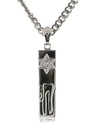 Sterling Silver Rectangular Mezuzah with Star of David and Stainless Steel Chain, 24"