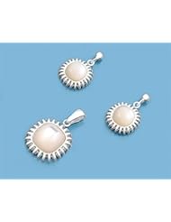 Sterling Silver Mother of Pearl Embossed Square Earring Pendant Set