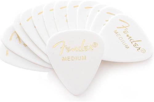 Fender 351 Classic Celluloid Guitar Picks Bakers Dozen (13 Pack) - White Medium w/Bonus Capo