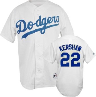 MLB Men's Los Angeles Dodgers Clayton Kershaw White Home Short Sleeve 6 Button Synthetic Replica Baseball Jersey Spring 2012  (White, Large)