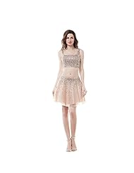 A-line 2015 Spaghetti Strap Tulle Cocktail Short Sequined Beaded  Homecoming Dress  With Ruffles