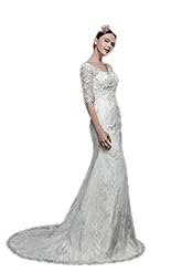V-neck Sheath Elbow Length Sleeves Applique Wedding Dress 