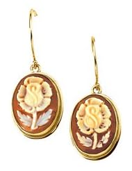 14K Yellow Gold Pair 18.50X14.10 Carnelian Shell Cameo Flower Earrings