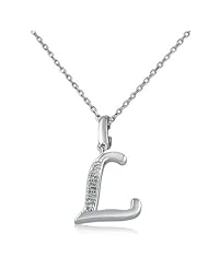 Diamond Initial L Charm Pendant in Sterling Silver on an 18in. Chain