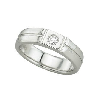 14K White Gold 0.08 cttw Single Bezel Set Stone Solitaire Diamond Wedding Band