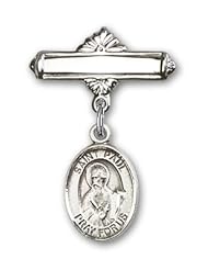 Sterling Silver Baby Badge with St. Paul the Apostle Charm and Polished Badge Pin