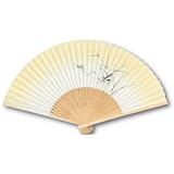 高級絵付扇子・紳士用/白竹中彫　笹に虫・502/7.5寸/35間/手貼/収納用文化箱付き