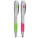 Stylus Pen [2 Pcs], 3-in-1 Universal Touch Screen Stylus + Ballpoint Pen + LED Flashlight For Smartphones Tablets [Green + Pink]