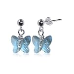 SAVE $10 - Kids Blue Butterfly Swarovski Crystal Sterling Silver 1" Long Post Drop Earrings $9.99