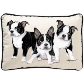 Fiddler's Elbow Boston Terrier Puppies Leslie Anderson Designer Decorative Dog Pillow
