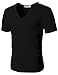 H2H Men's Vintage Shoulder Zipper T-Shirts with V-Neck Short Sleeve