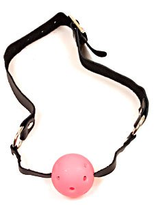 BREATHABLE BALL GAG---PINK WITH LEATHER COLLAR