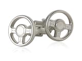 Unique Racing Steering Wheel Silver Cufflinks with Matte Finish with Presentation Box