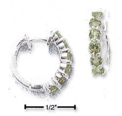 Sterling Silver Round 3mm Peridot Hoop Earrings