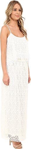 Tbags Los Angeles Women's Crochet Lace Off Shoulder Maxi Dress, Pearl, Medium